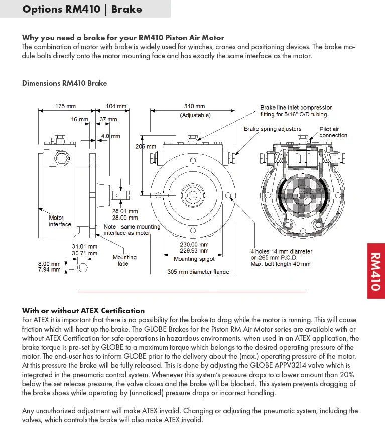 GLOBE Piston Airmotor Brake RM410